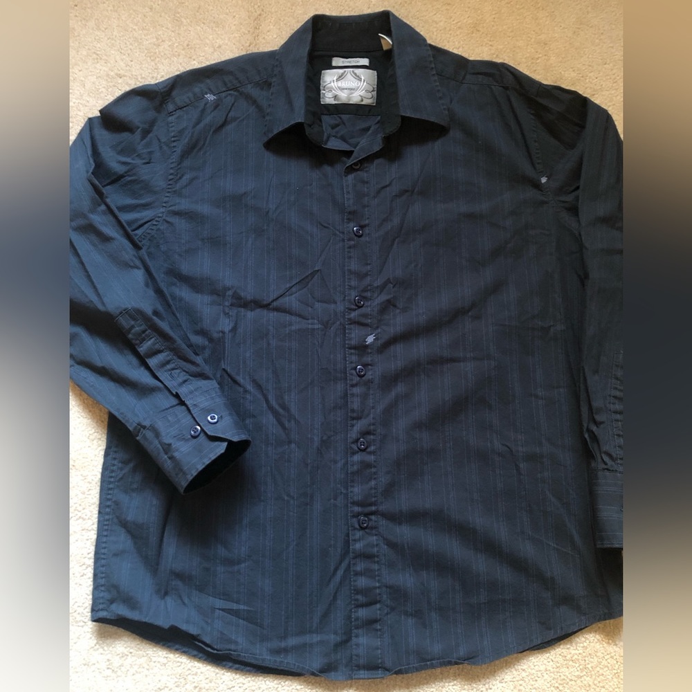 ✨BRUNO NY Dark Blue Pinstripe Button Down Dress Shirt Size Large